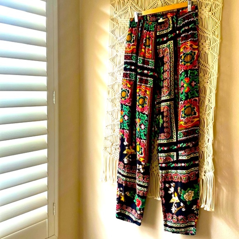 Jams World Vintage drawstring floral abstract pants size M black & multicolored